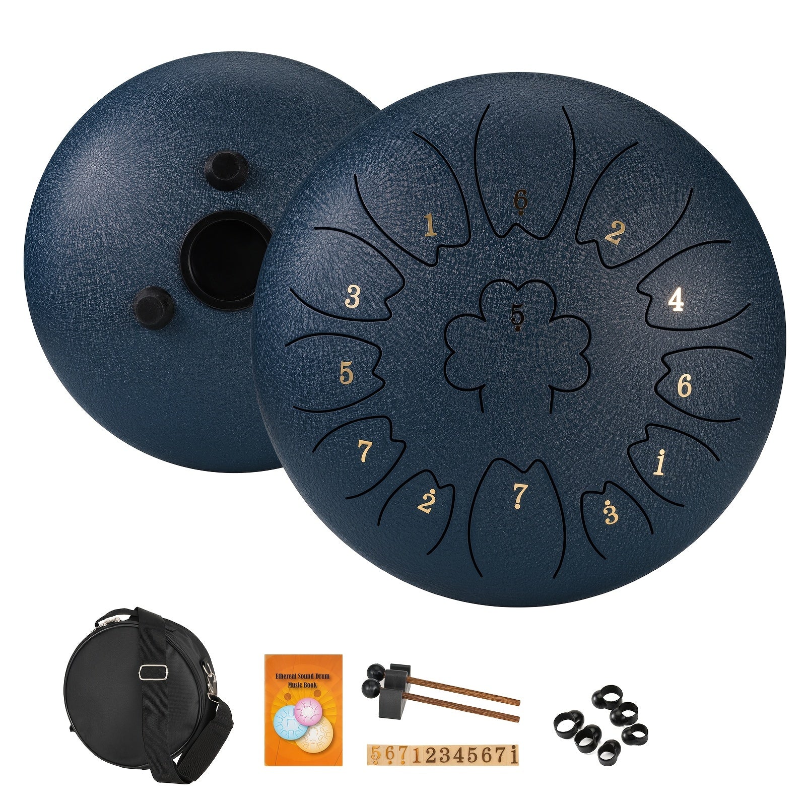 30.48 cm Steel Tongue Drum in C Key Petal Shape with Mallets Carry Bag and Music Book for Meditation Yoga and Music Performances