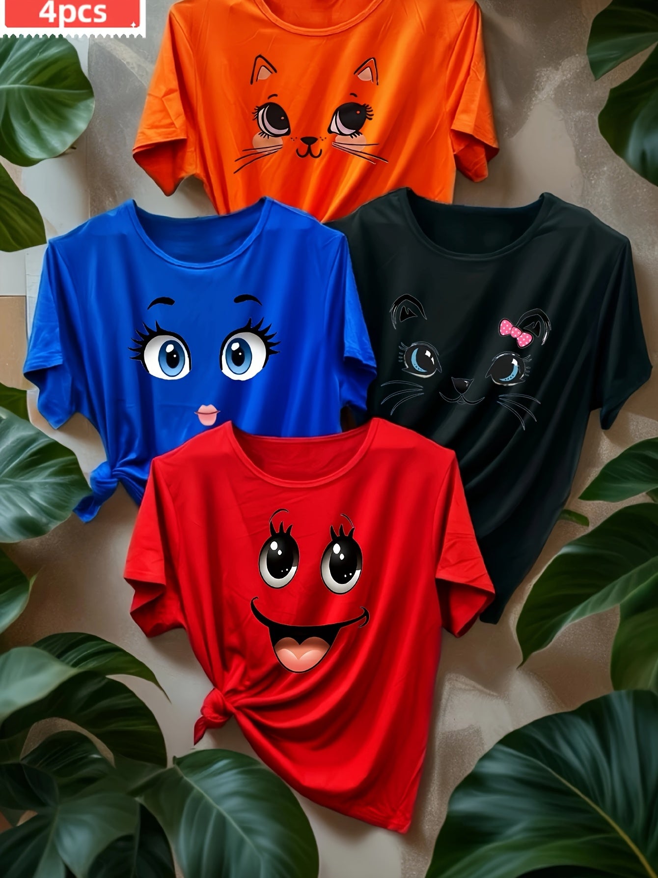 Women’s Graphic T-Shirts Polyester Blend Short Sleeve Casual Tops Vibrant Colors