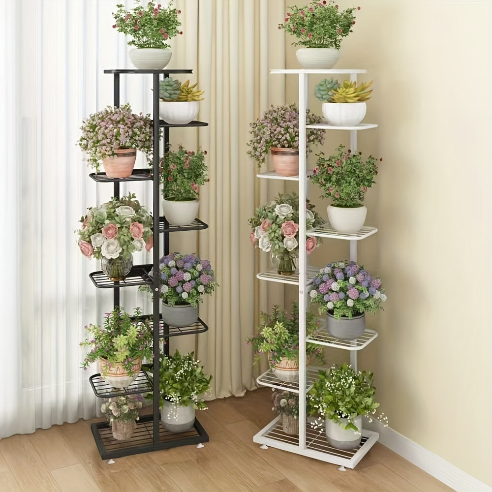 Multi-Layer Metal Flower Pot Rack for Living Room and Balcony Holds 9 Plants