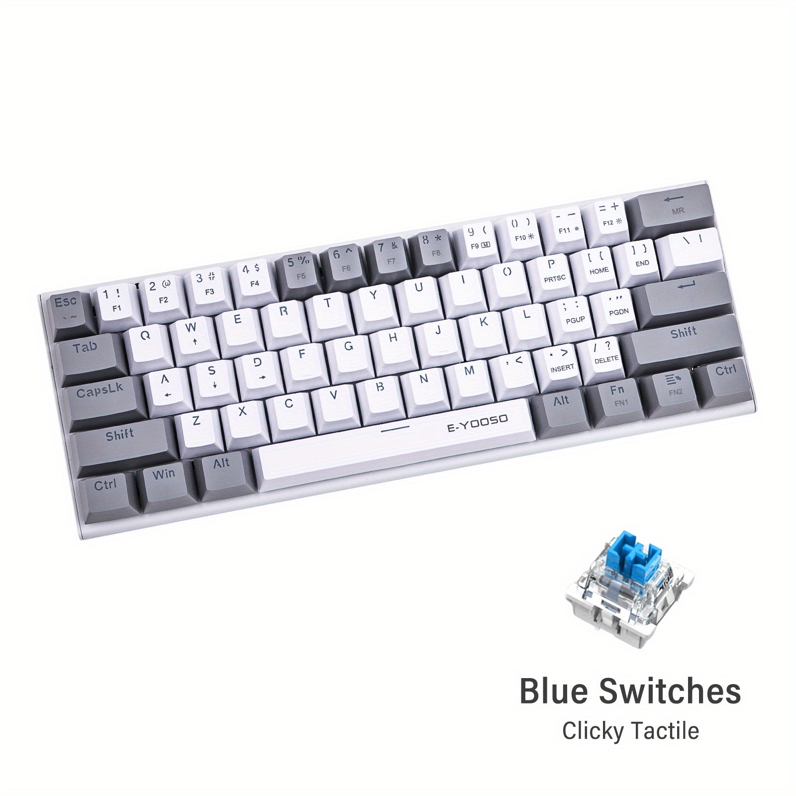 60% Mechanical Gaming Keyboard LED Backlit Black Gray or White Gray Compact for Windows and Mac