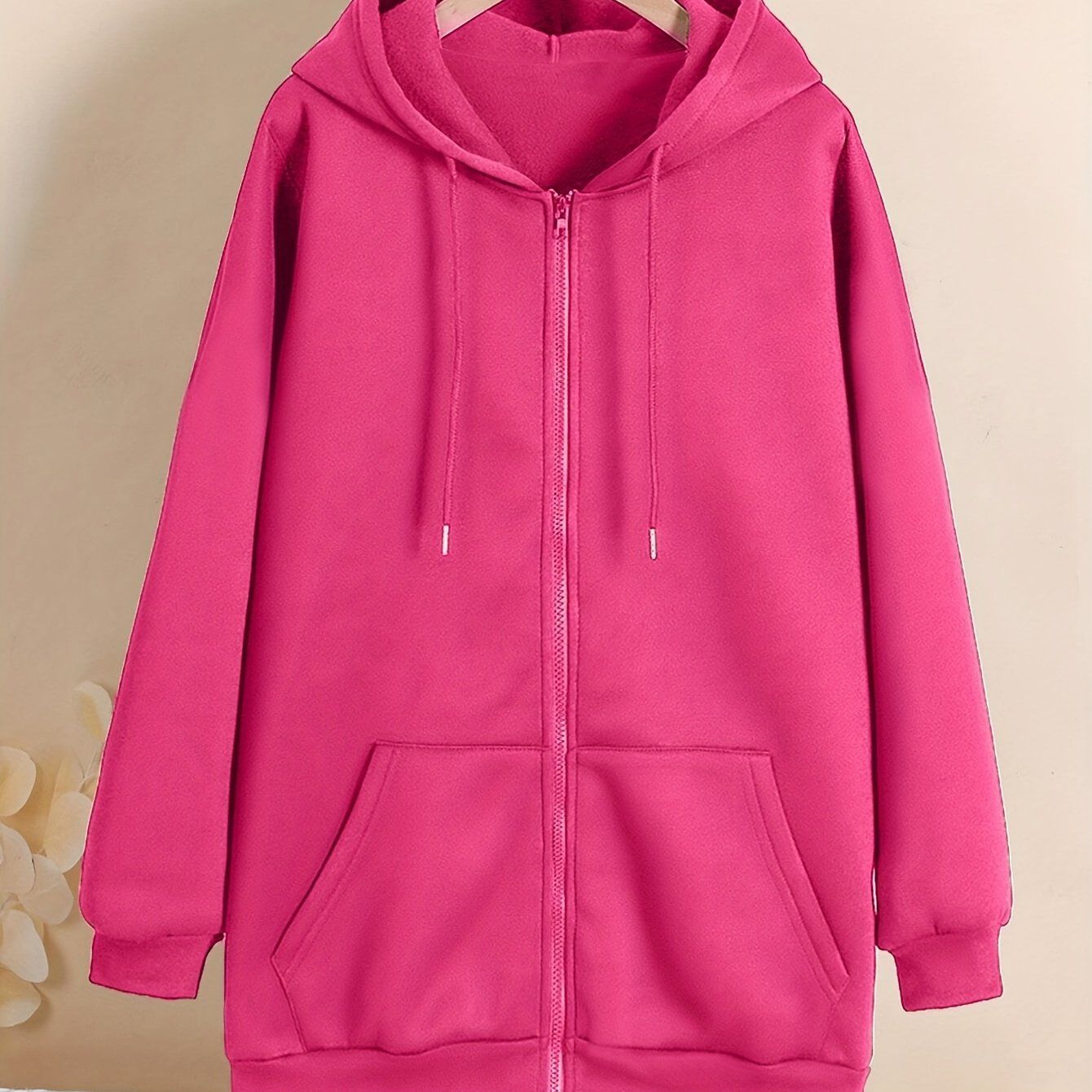 Plus Size Women's Hoodie Zip-Up Sweatshirt Knit Fabric Solid Color Fall Winter