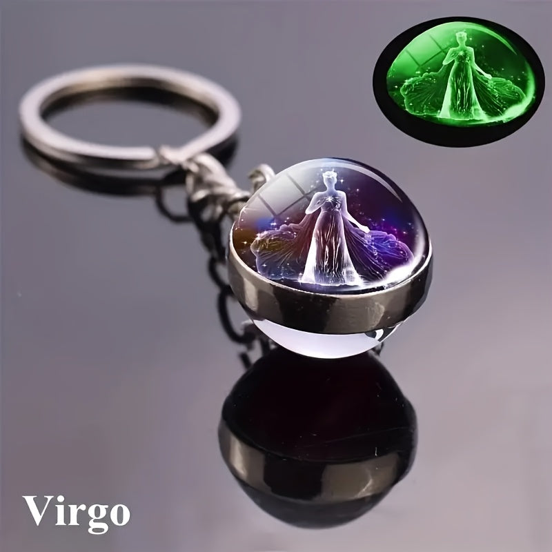 Starry Sky Glass Ball Car Keychain Zodiac Sign Auto Accessory Gift