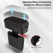 PU Leather Car Armrest Organizer with Hidden Cup Holder Black Center Console Storage
