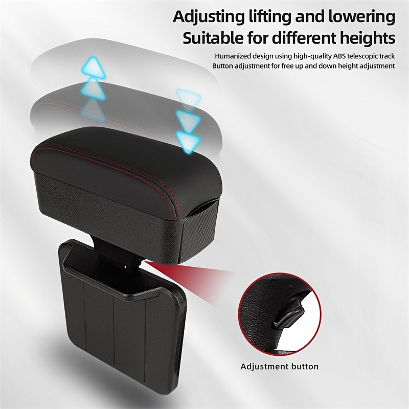 PU Leather Car Armrest Organizer with Hidden Cup Holder Black Center Console Storage