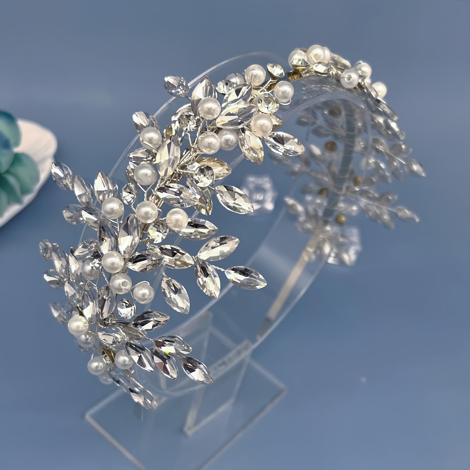 Diadema nupcial incrustación de agua con cuentas, accesorio elegante para boda