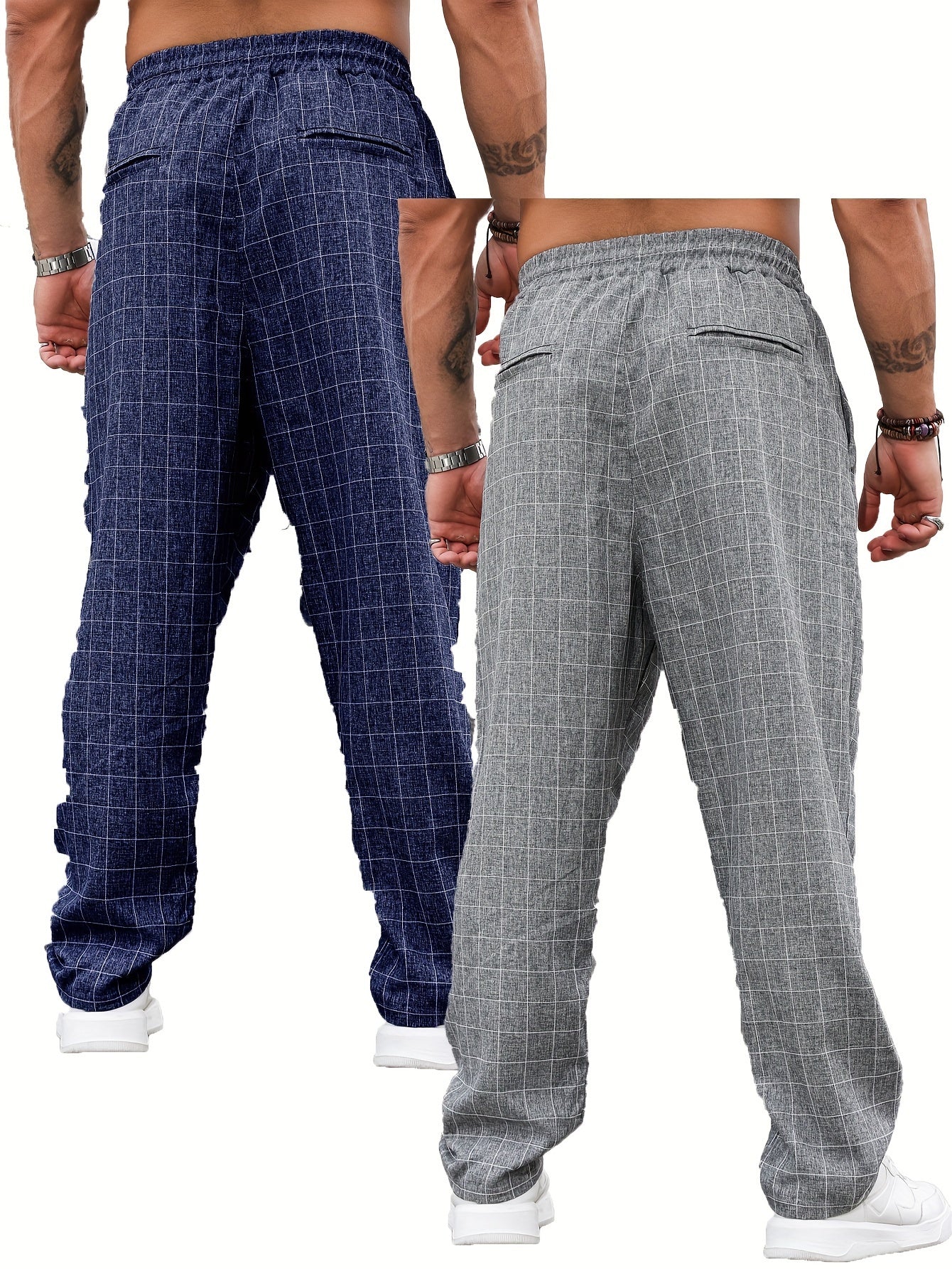 Комплект из 2 пар повседневных мужских штанов из полиэстера в крупную клетку для полных, всесезонный