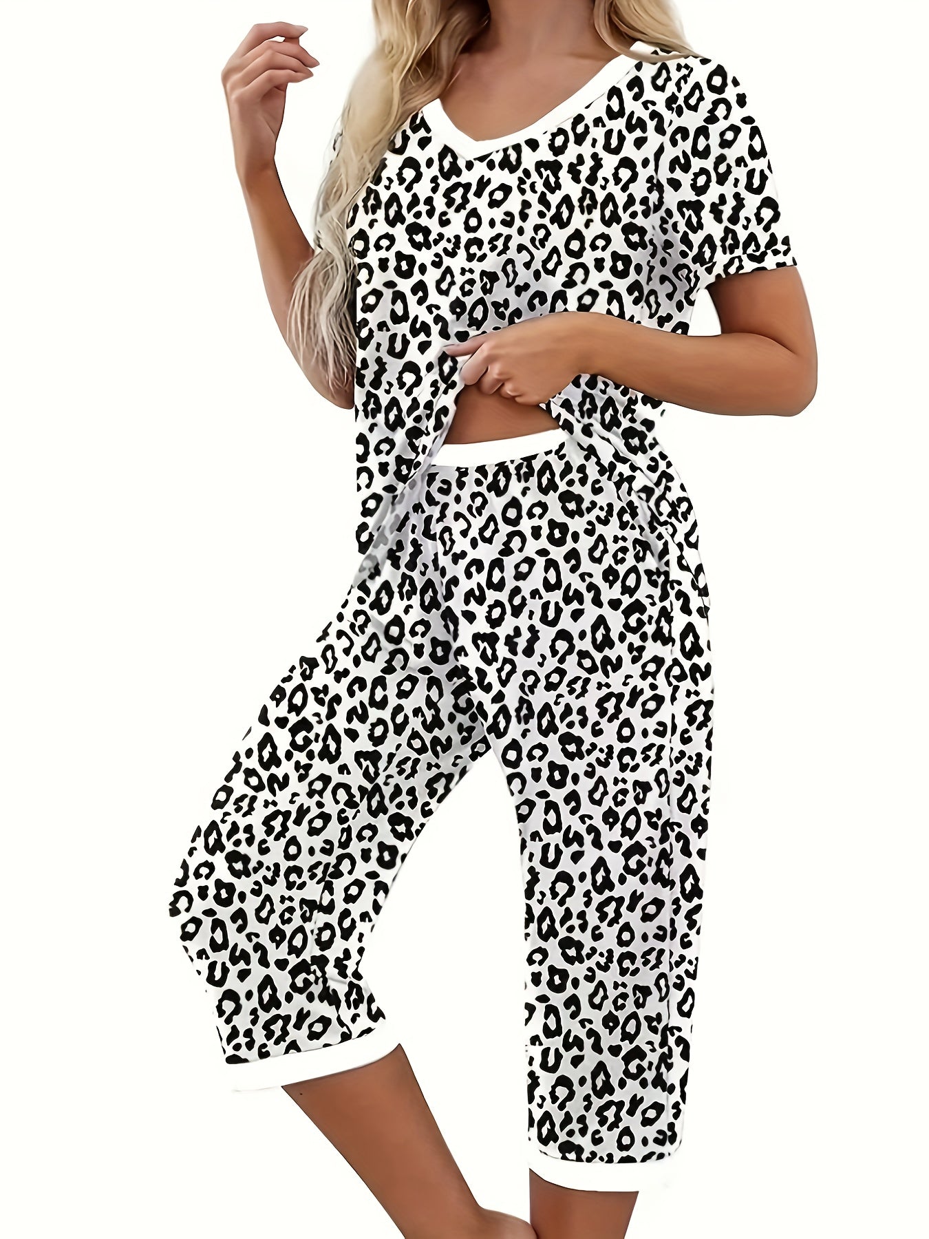 Women's Leopard Print Casual Pajama Set Large Size