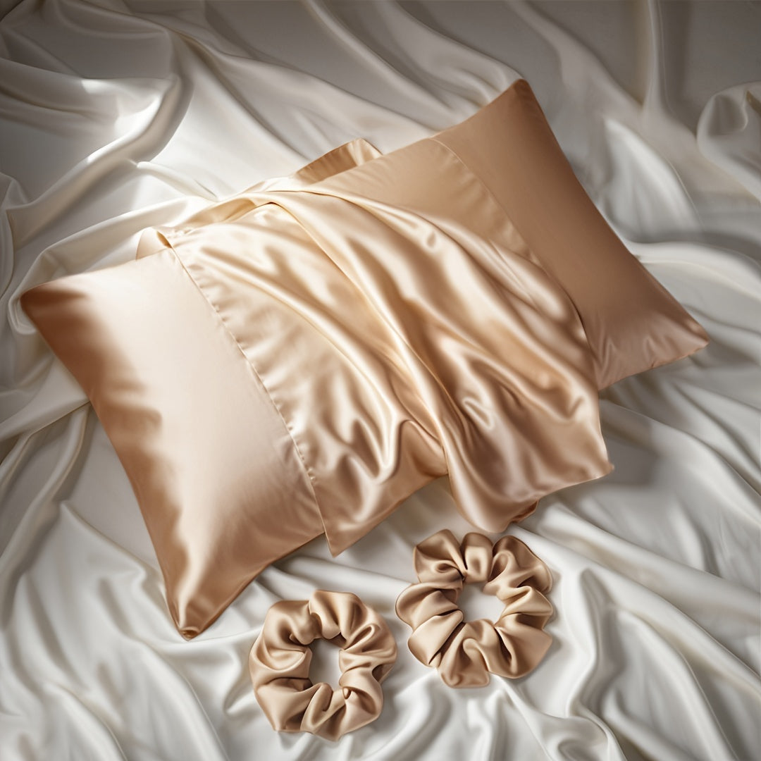 Satin Bedding Accessories 3-Piece Set Pillowcase and Headbands for Bedroom Bathroom Hotel