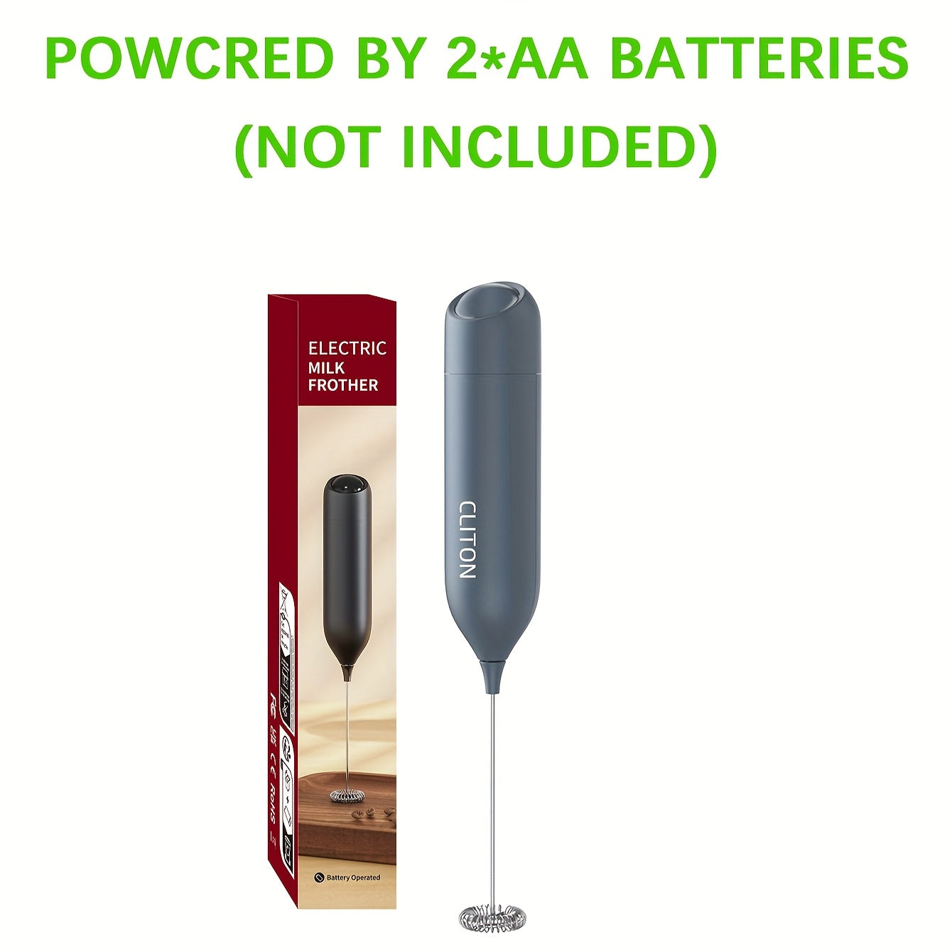 Electric Milk Frother Handheld Stainless Steel Stand Battery Powered For Coffee Latte