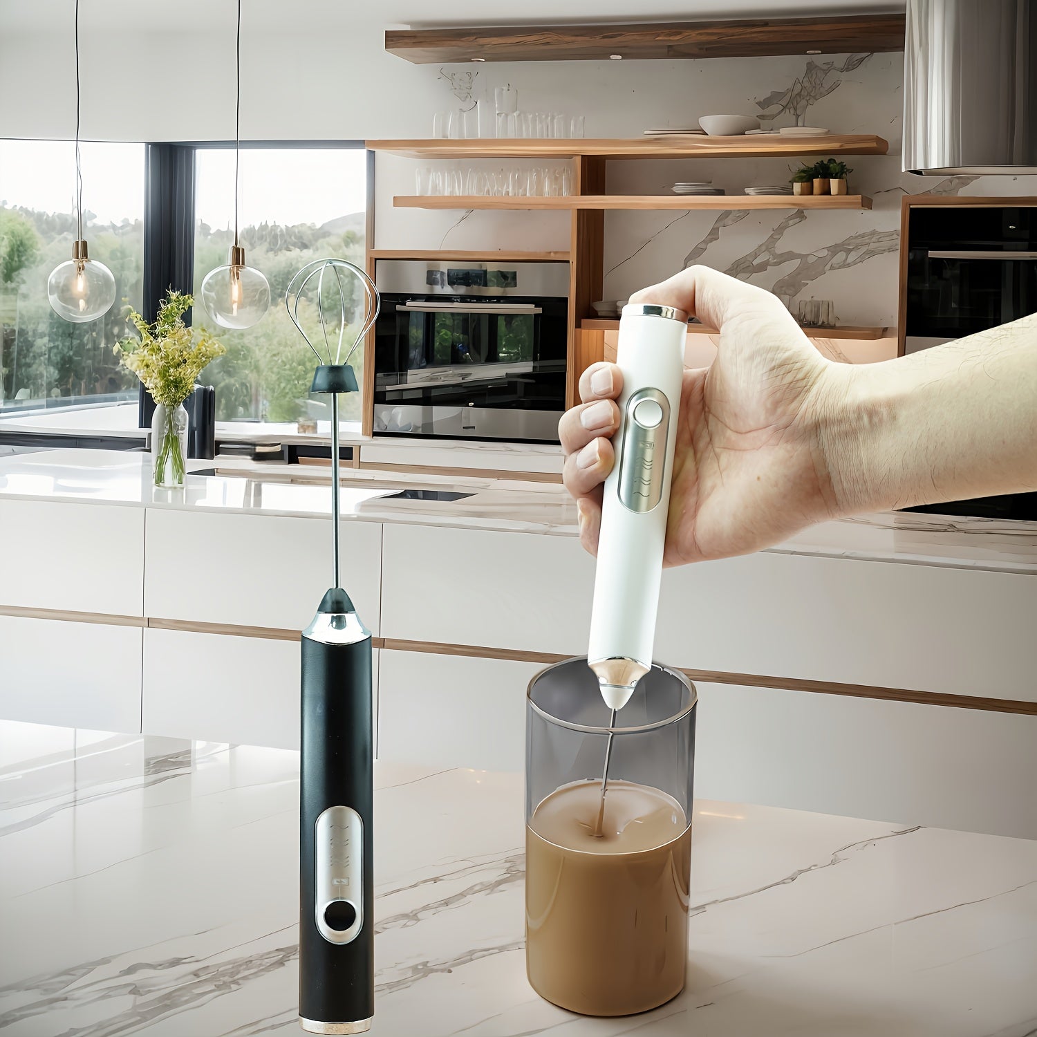 Espumador de leche inalámbrico, batidora eléctrica portátil, mini, de 3 velocidades, recargable, de acero inoxidable