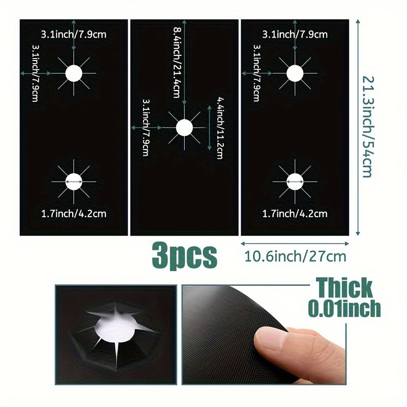 Set of 3 Reusable Gas Stove Protectors Non-Stick Heat-Resistant Easy-to-Clean Covers