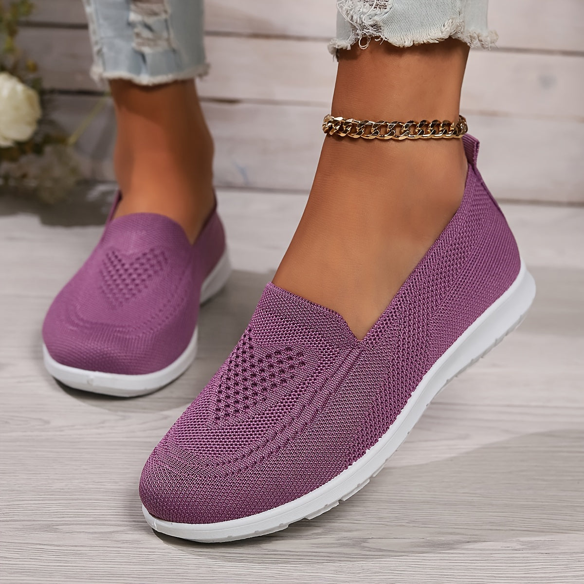 Women's Knit Sneakers - Lightweight Slip-On Breathable Mesh Gray
