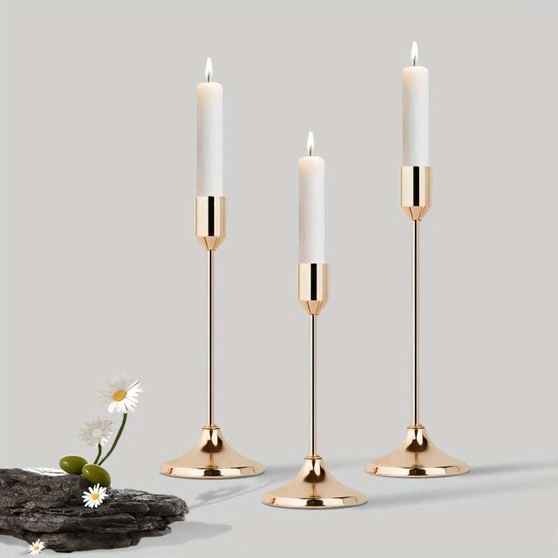Set of 3 Metal Candle Holders Gold and Rose Gold Elegant Decor for Home and Hotel