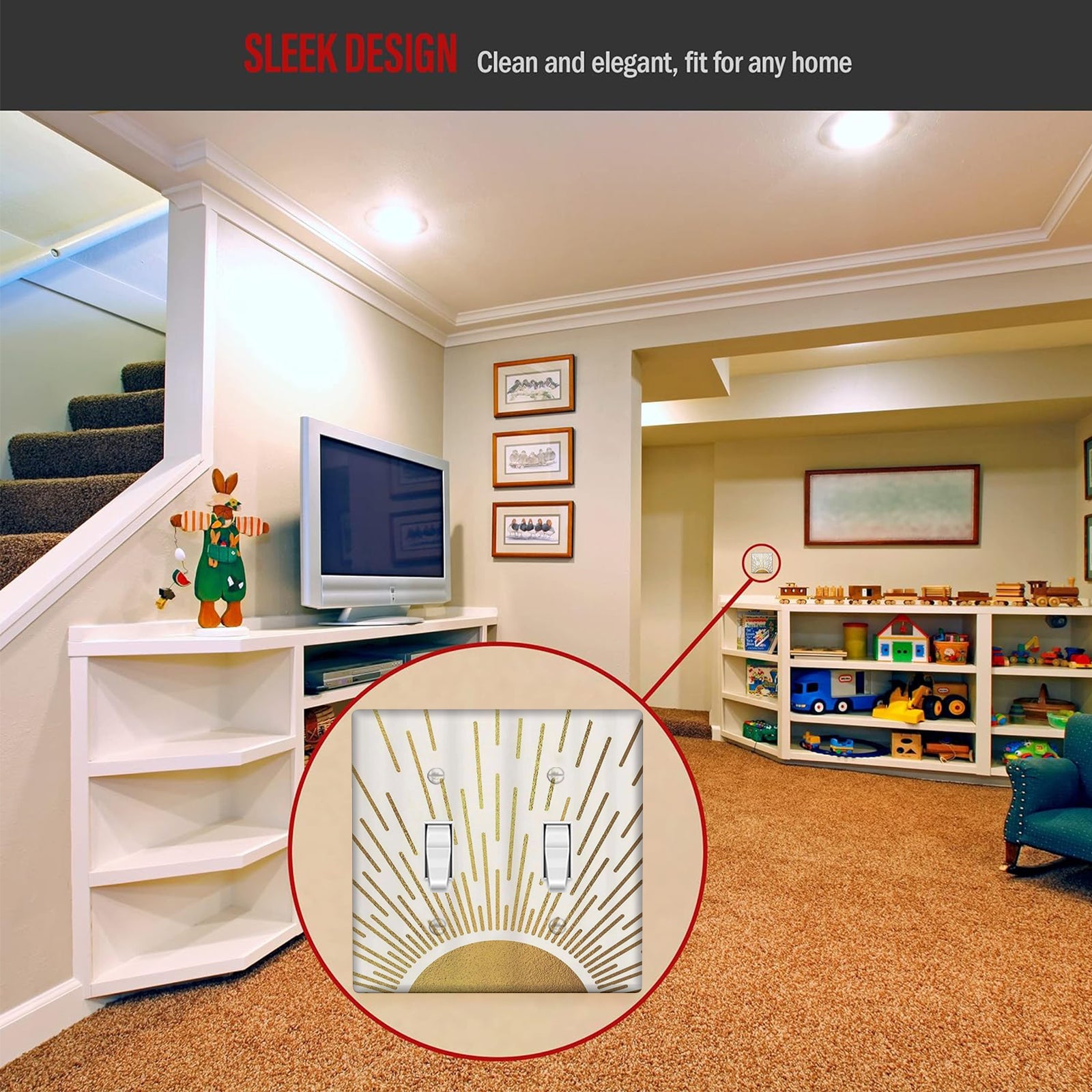 Золотая крышка выключателя света с восходом солнца, сделанная из небьющегося поликарбоната для кухни и домашнего офиса.