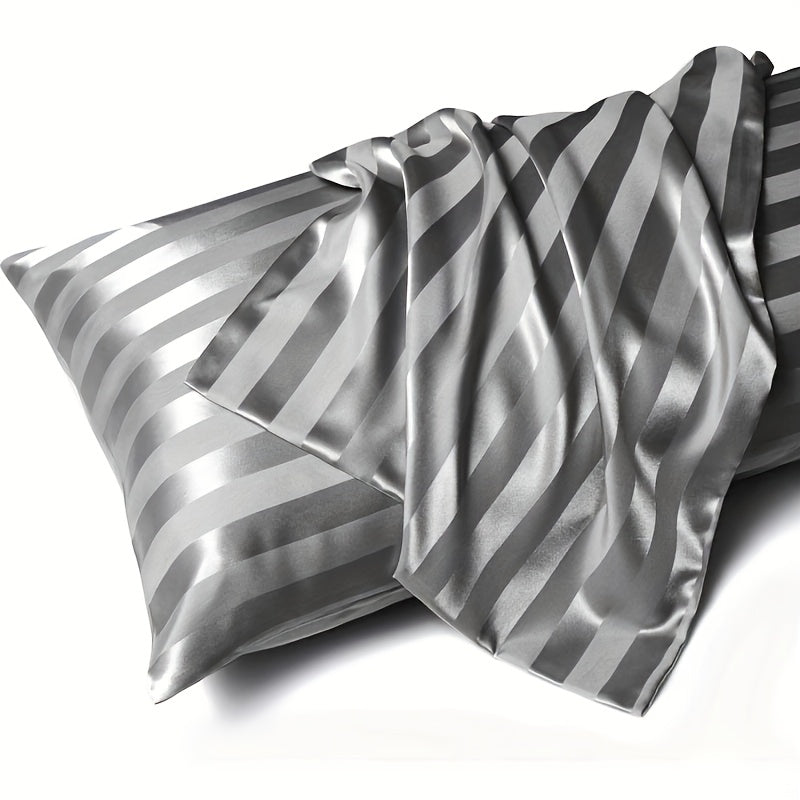 Set of 2 Satin Striped Pillow Covers 100% Polyester Soft Washable Home Decor