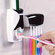 Wall-Mounted Toothbrush Holder with Automatic Toothpaste Dispenser No-Drill Organizer Manual Operation