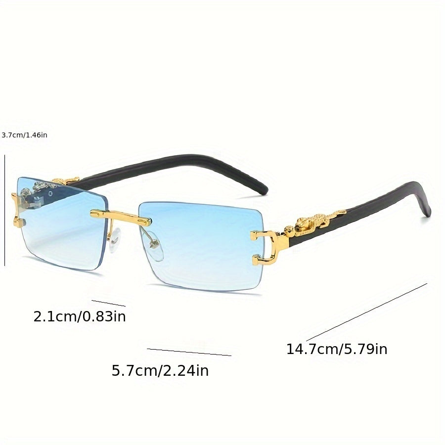 Vintage Leopard Metal Rimless Square Glasses for Outdoor Fashion
