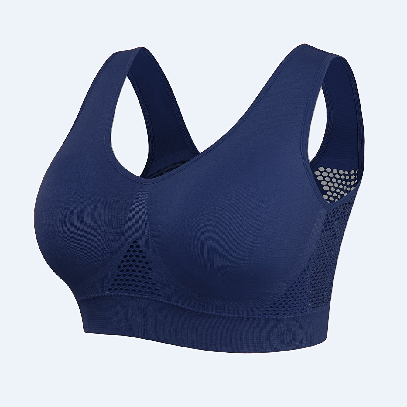Women's Plus Size Navy Blue Seamless Sports Bra for Yoga Running Cycling