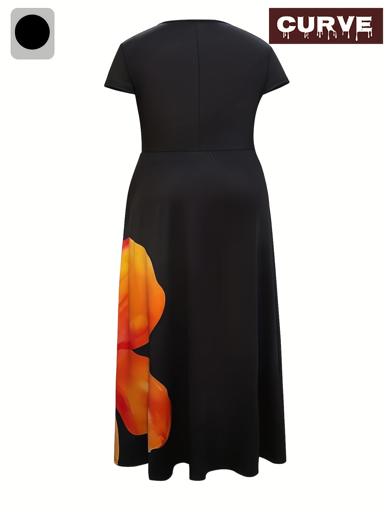 Plus Size Floral Print Maxi Dress for Women Spring Summer Black Orange Red