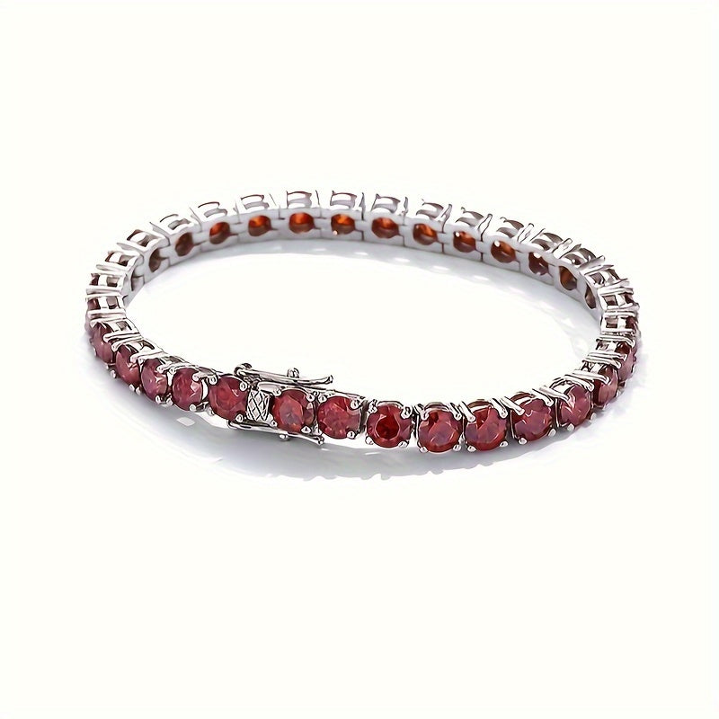 Unisex Red Moissanite Tennis Bracelet 925 Sterling Silver Jewelry Gift for Valentine's Engagement Wedding