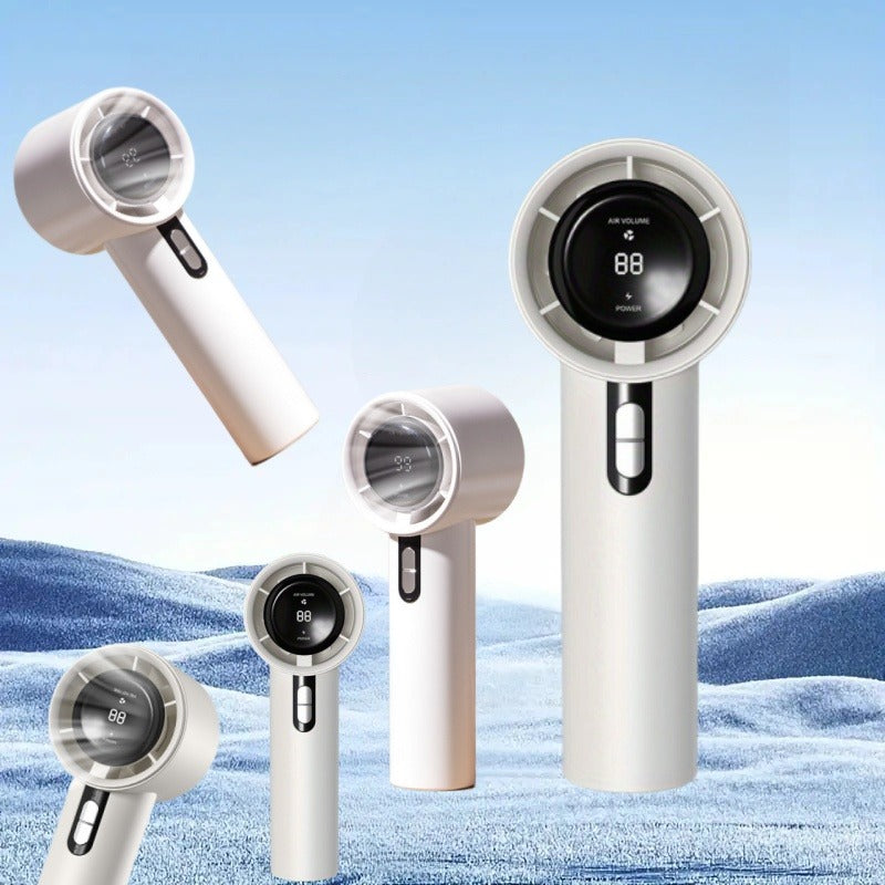 Rechargeable handheld fan with USB charging LCD display durable for research and travel