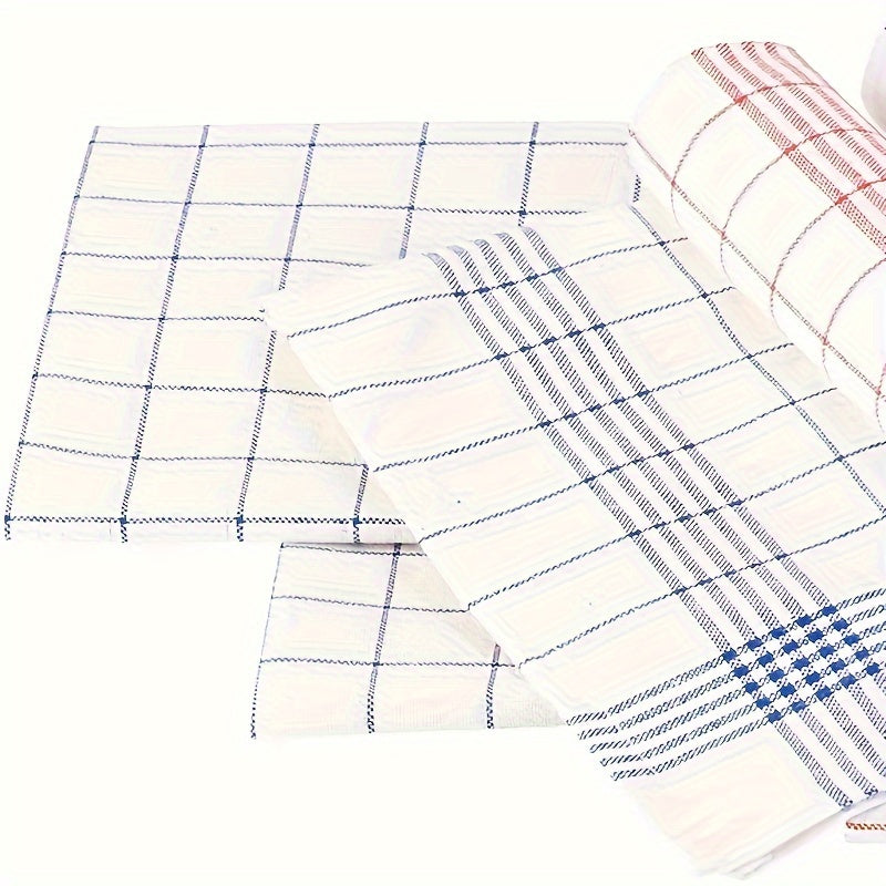 Set of 6/12 Kitchen Dishcloths in Blue and Red Checkered Cotton for Kitchen Use