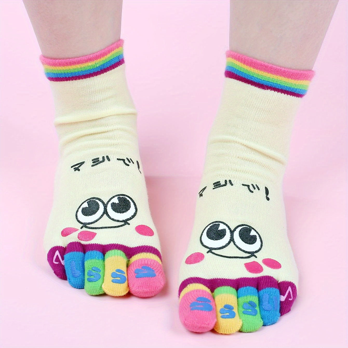 Women’s Cartoon Print Toe Socks for Running and Athletic Activities