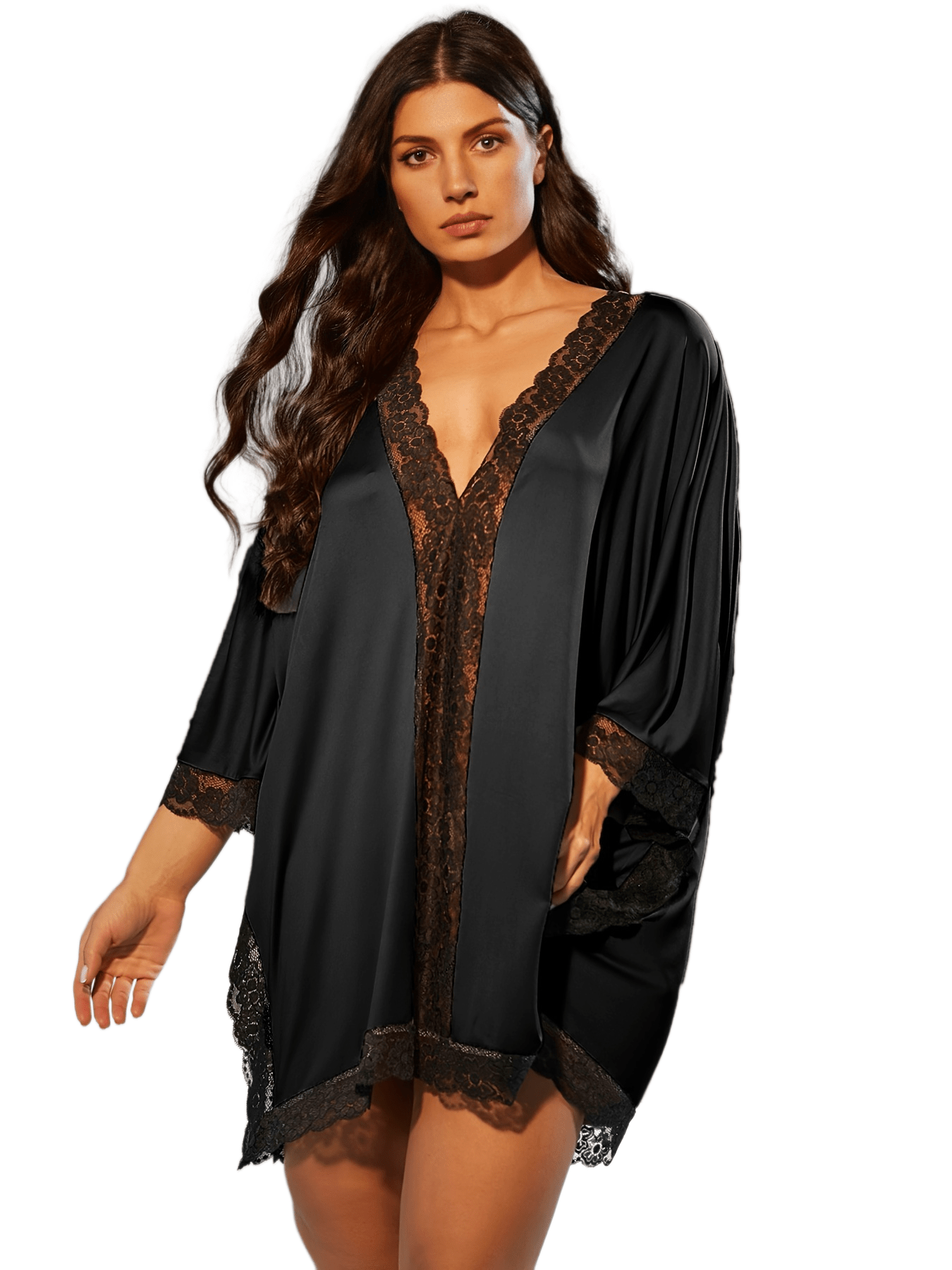 Женское платье для сна с V-образным вырезом, кружевной отделкой, свободного кроя, ночная рубашка, универсальная для всех сезонов, домашняя одежда