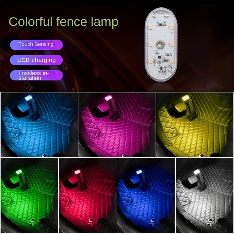 Luz de ambiente de interior de coche con sensor táctil, lámpara multicolor recargable
