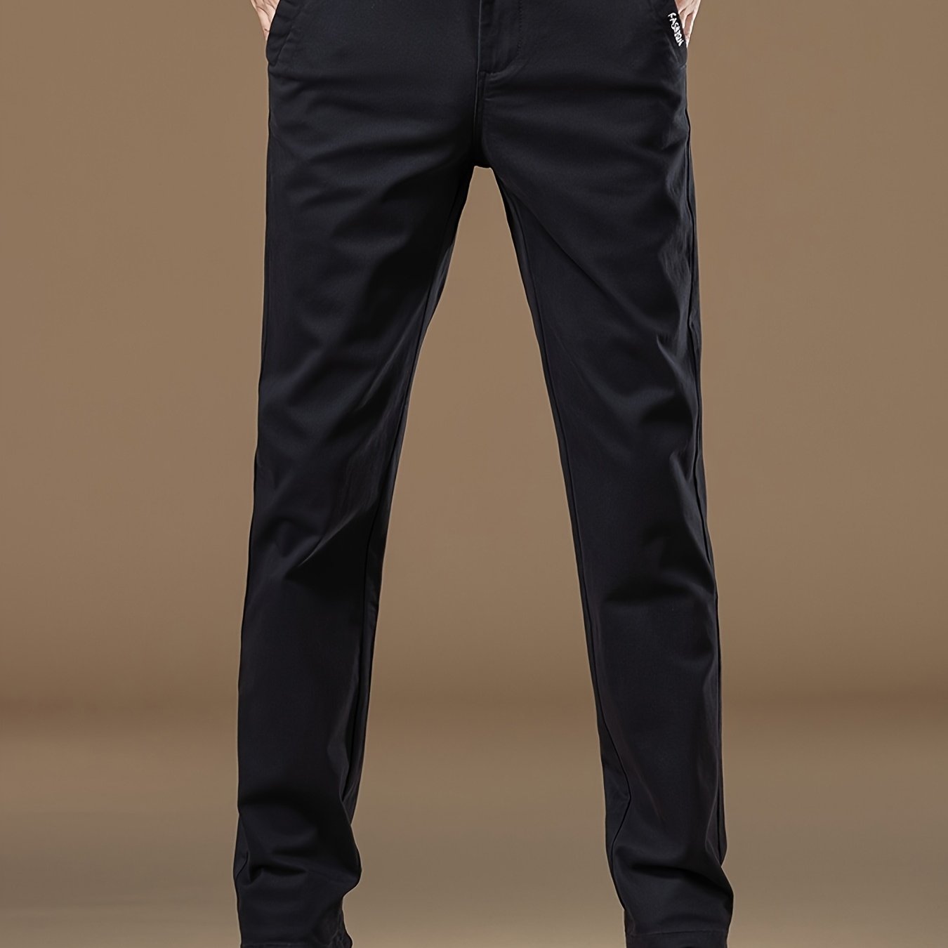 Men's Cotton Straight Leg Business Casual Pants Slim Fit Elastic Waist Cuffs