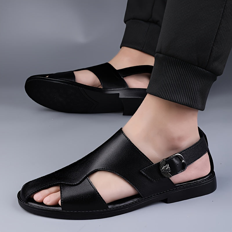 Men's Non-Slip Leather Sandals with Rubber Sole for Summer Casual Wear