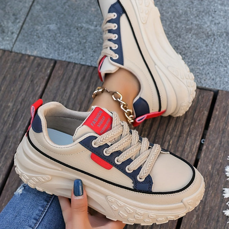 Women's Fashion Sneakers Chunky Platform Low Top Casual Shoes Rubber Sole