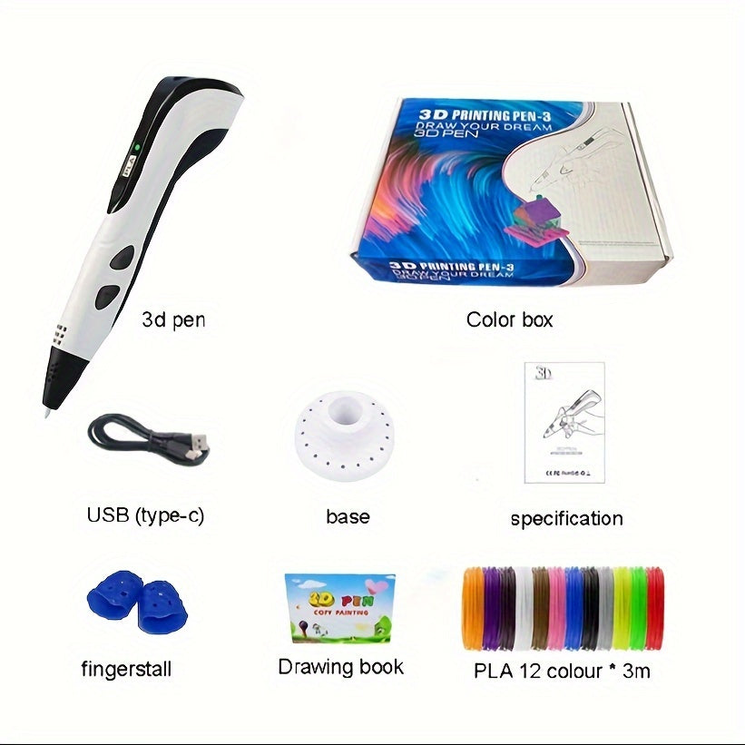 Kids 3D Printing Pen Digital Display USB-Powered Pink Black Creative Art Gift