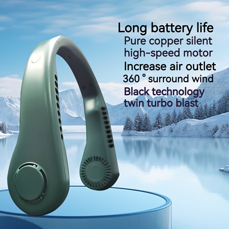 Large Diameter No-Blade Neck Fan with 5 Speed USB Rechargeable 360° Cooling