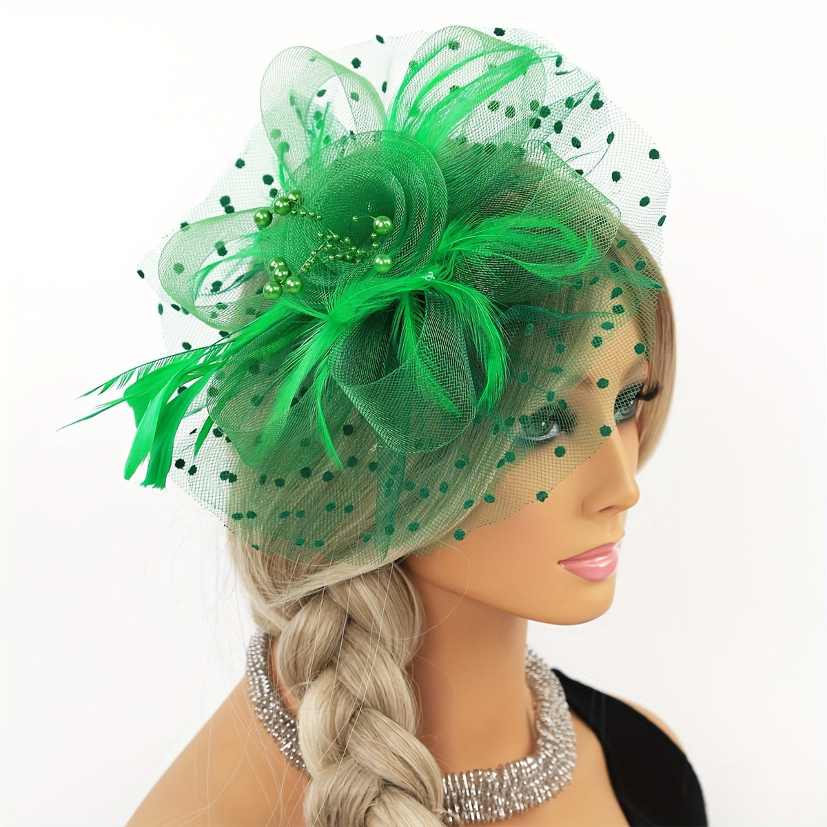 Flower Shaped Mesh Headband with Faux Feathers for Parties Proms Weddings