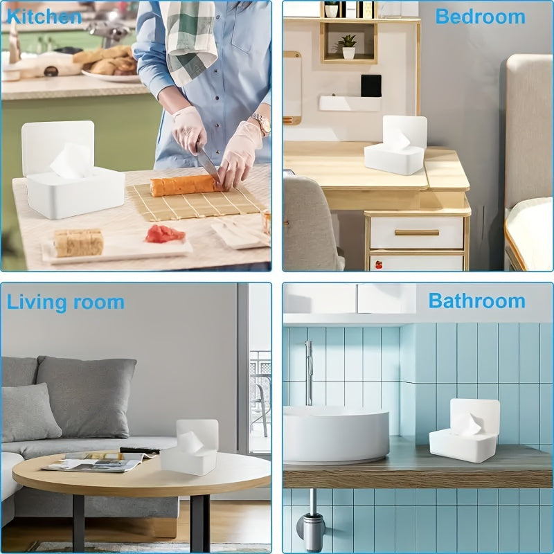 1 dona nam salfetkalar uchun dispenser, nam salfetkalarni yangi va changdan himoyalangan holda saqlash uchun muhrlangan qopqoq bilan. Stol, ofis, yotoqxona, oshxona, hojatxona va ayniqsa foydalanish uchun mos.