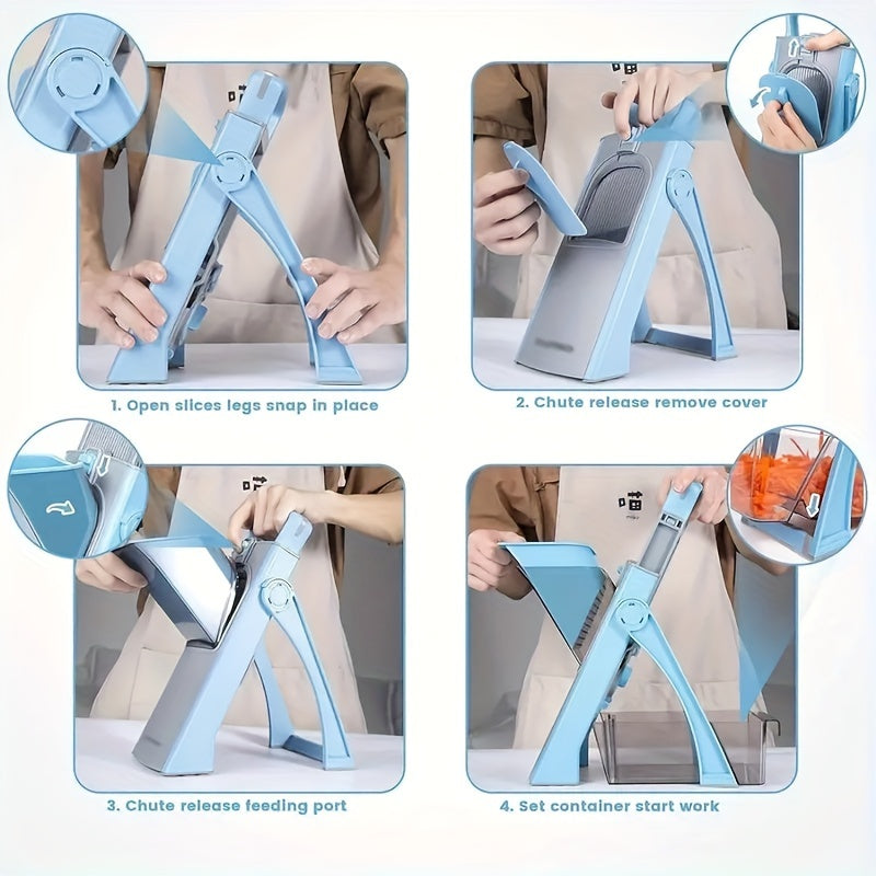 Vegetable Slicer with Stainless Steel Blades, Food Chopper and Dicer, Large Capacity Mandoline Cutter