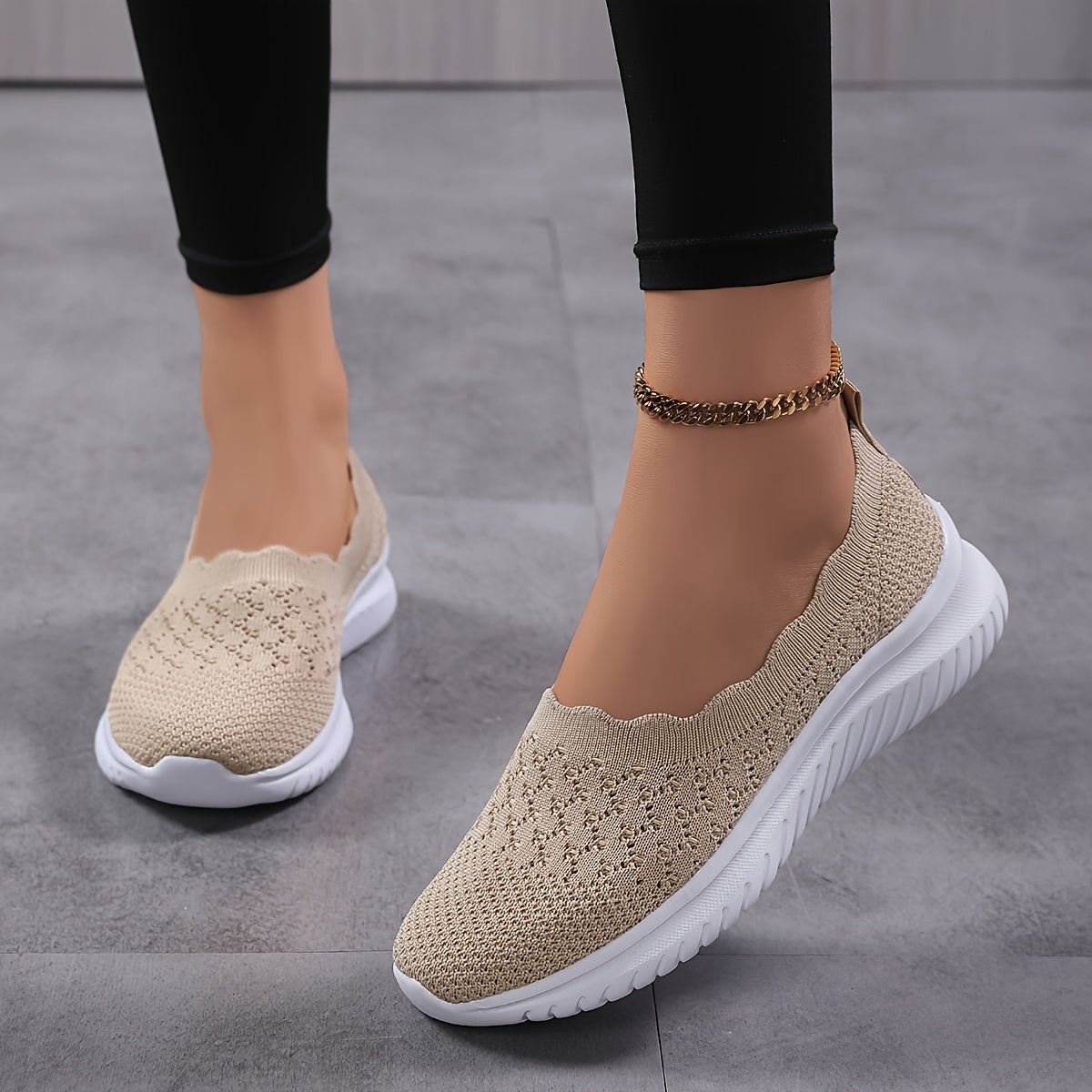 Plus-Size Women's Breathable White Slip-On Sneakers Casual Walking Shoes