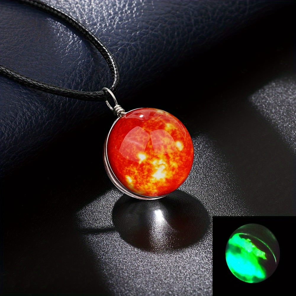 Set of 4 Boho Retro Glass Orb Pendant Necklaces with Glowing Space Gemstones for Festivals and Travel
