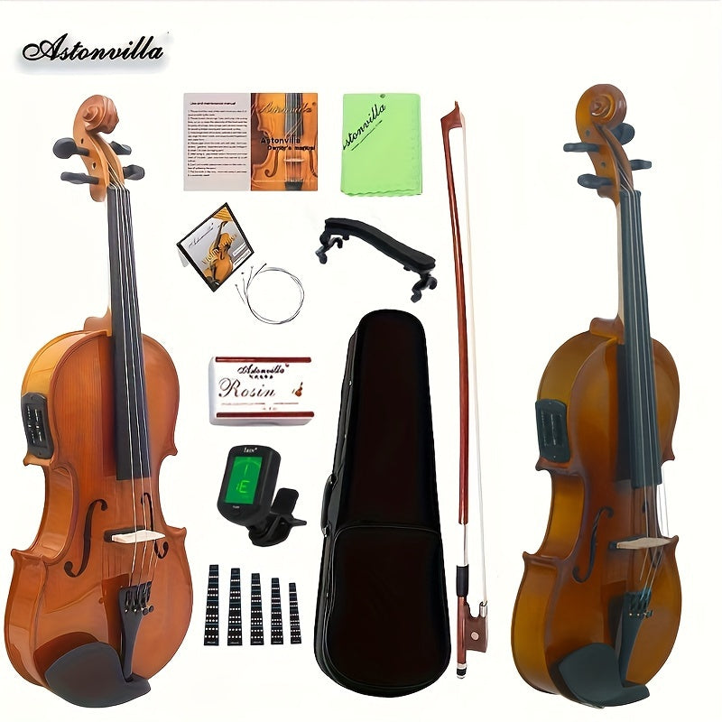 Violín eléctrico acústico de tamaño 4/4 con alimentación por batería y color amarillo o negro