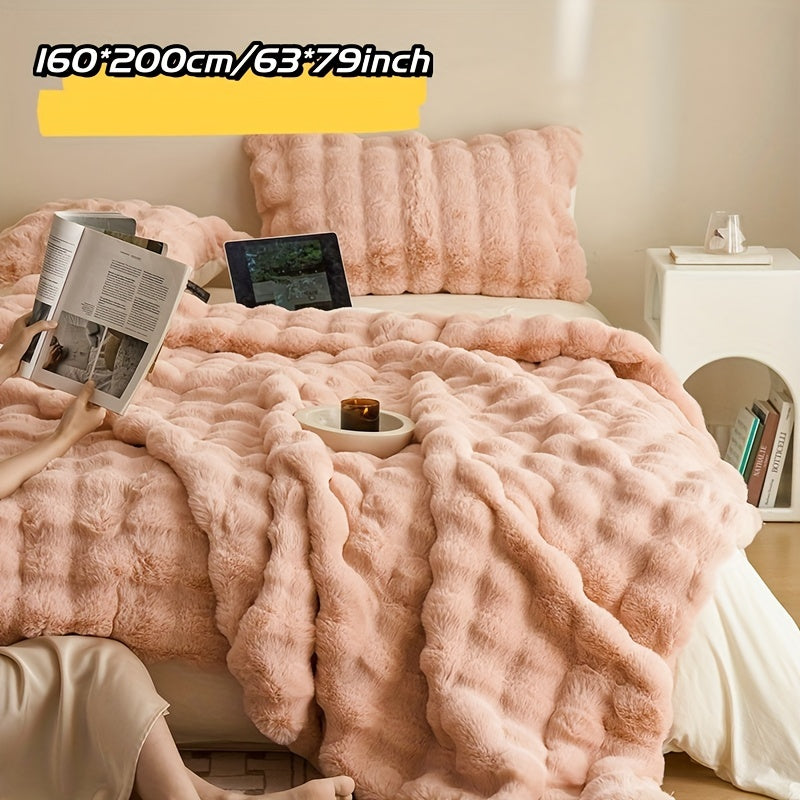 Faux Rabbit Fleece Blanket Soft Warm Throw for All Seasons and Gifts