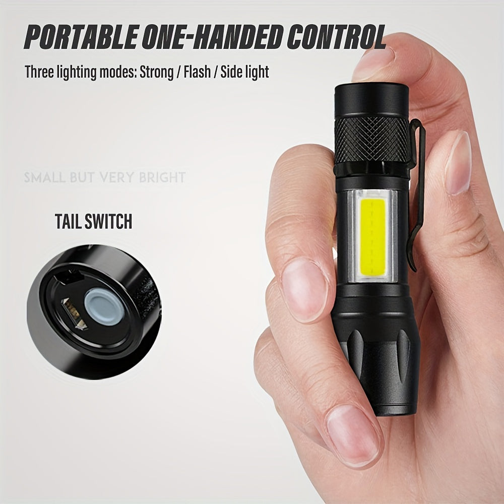 Mini LED Flashlight Rechargeable Portable Work Light with Zoom COB Side Light for Camping Hiking Outdoor