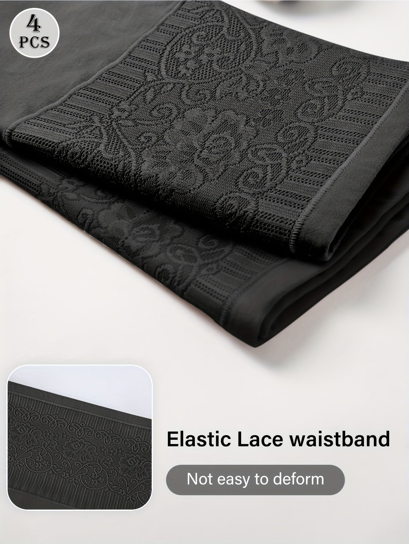 Women’s Beige Lace Pattern High-Waist Tummy Control Shapewear Panties 4 Pack