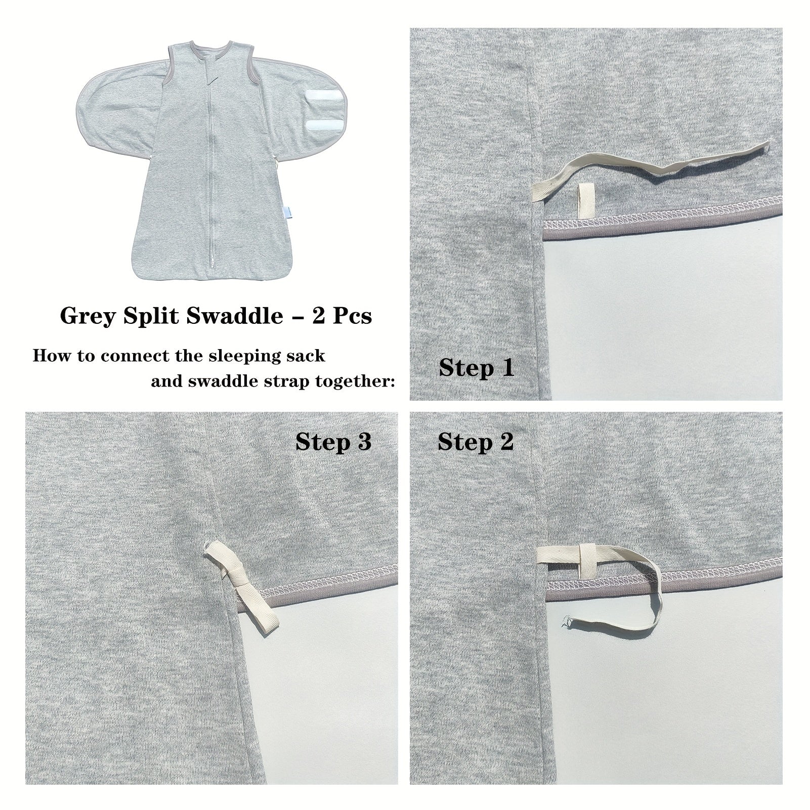 Saco de dormir para bebé gris, arrullo dividido, manta vestible para 6-12 meses, todas las estaciones