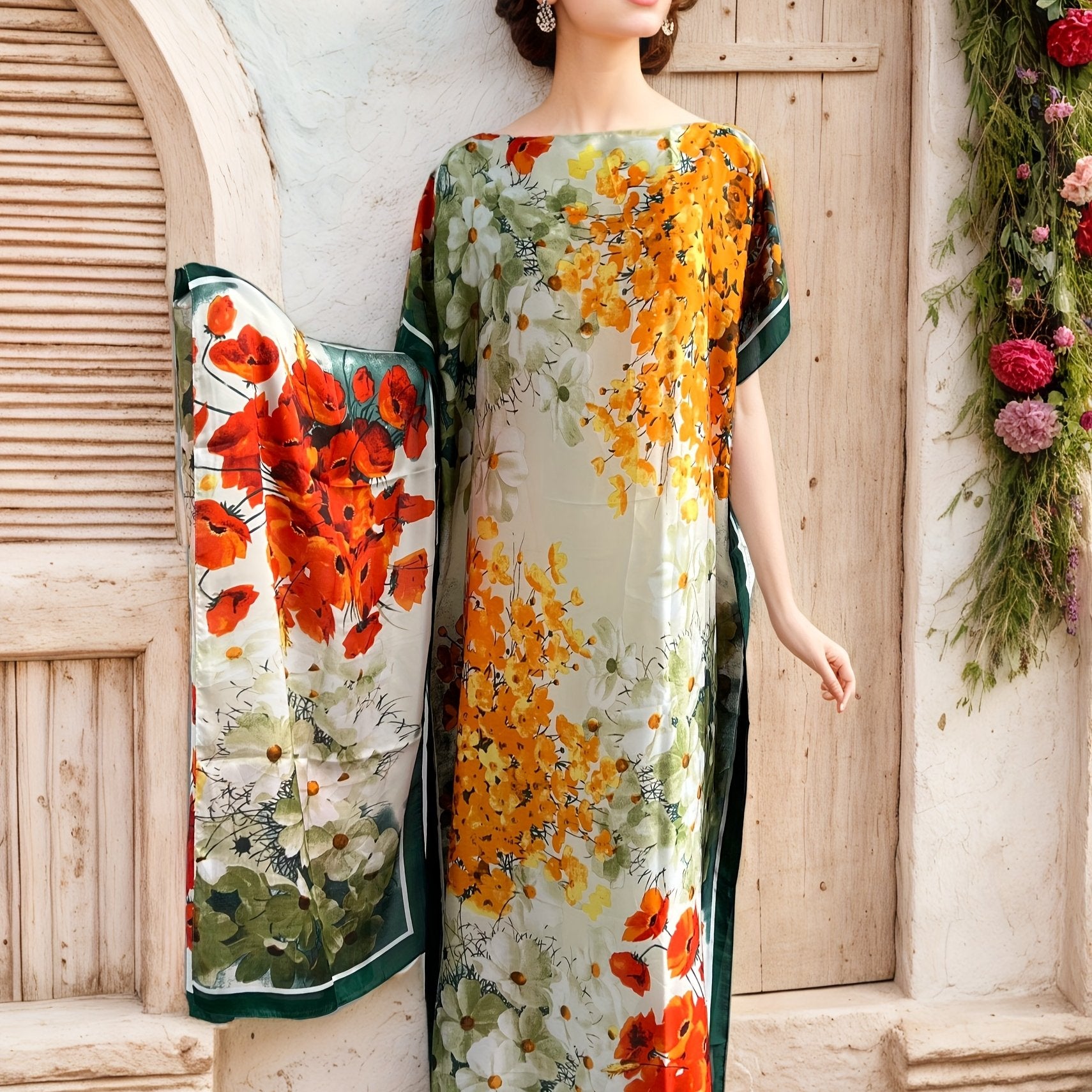 Plus Size Women's Floral Print Maxi Dress Long Sleeve Boho Chic