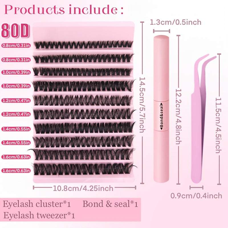 DIY Eyelash Extension Kit with 30P, 40P, 80P Clusters, 0.07mm C and D Curls, 8-16mm for Beginners