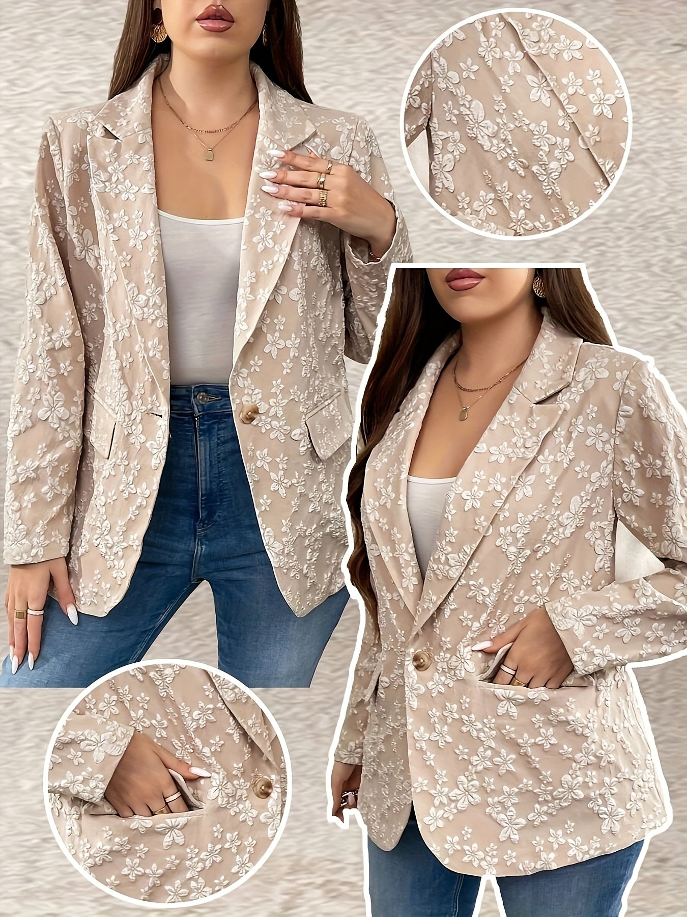 Women's Plus Size Textured Jacquard Suit Jacket Autumn Winter Elegant Versatile