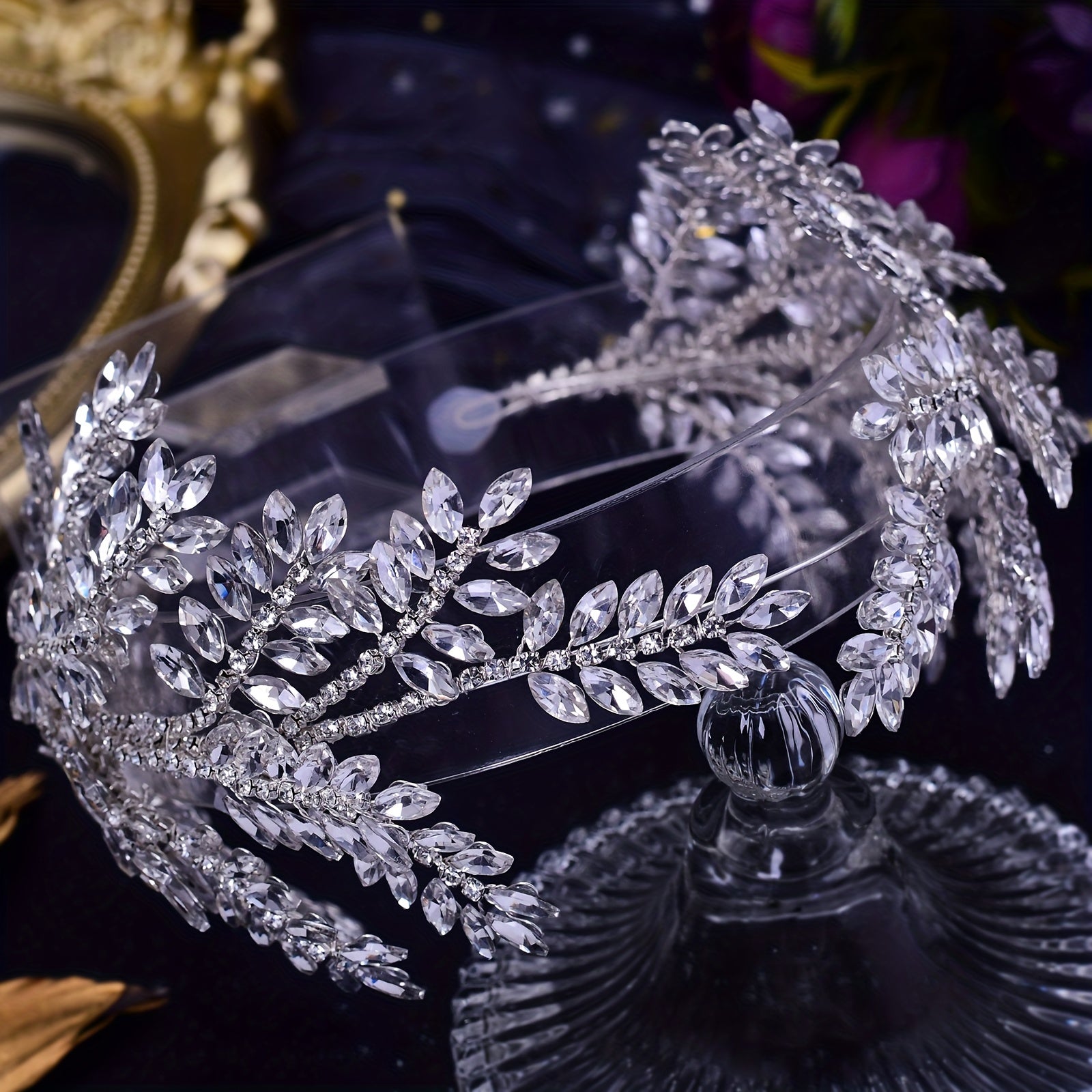 Bridal Wedding Crown with Rhinestone Inlays Hair Hoop Headband for Brides