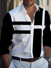 Men's Casual Golf Shirt Long Sleeve Black White 3D Print Polyester Woven Regular Fit Lapel Collar Spring Fall Plus Size