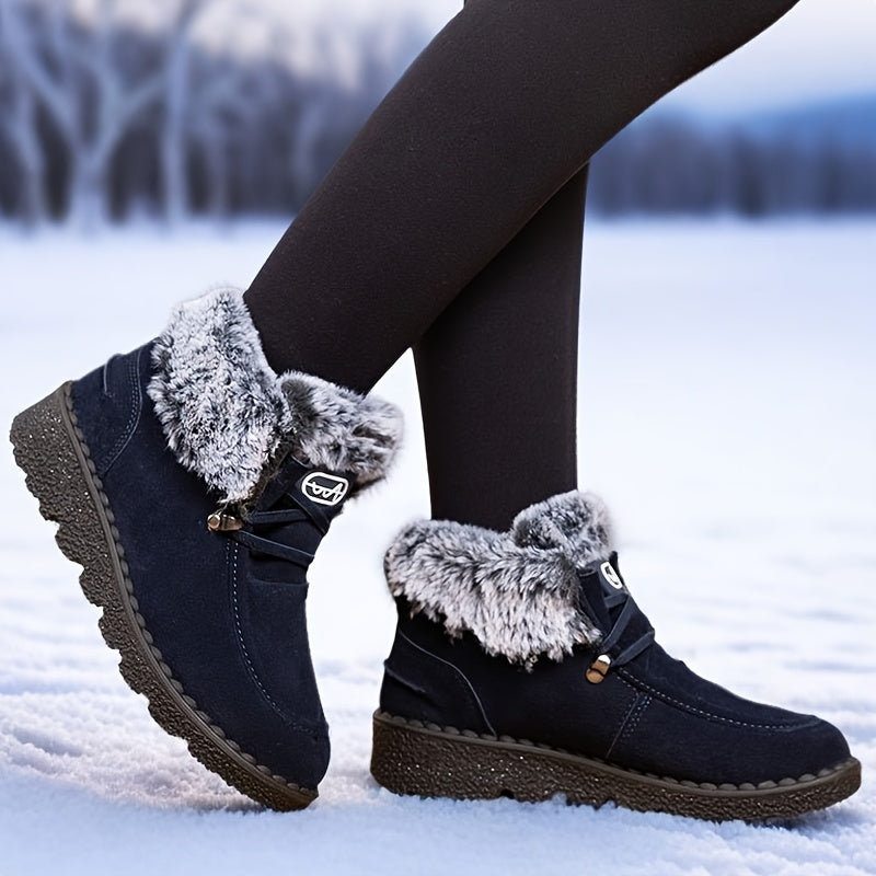 Women Winter Snow Boots Warm Leather Short Booties Black Sizes 36-45